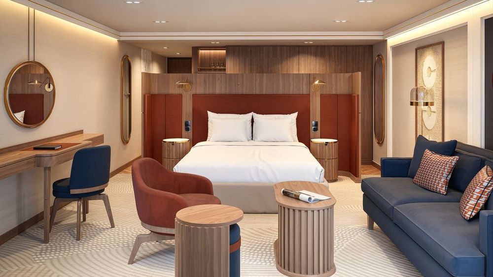 A rendering of an AmaRudi stateroom