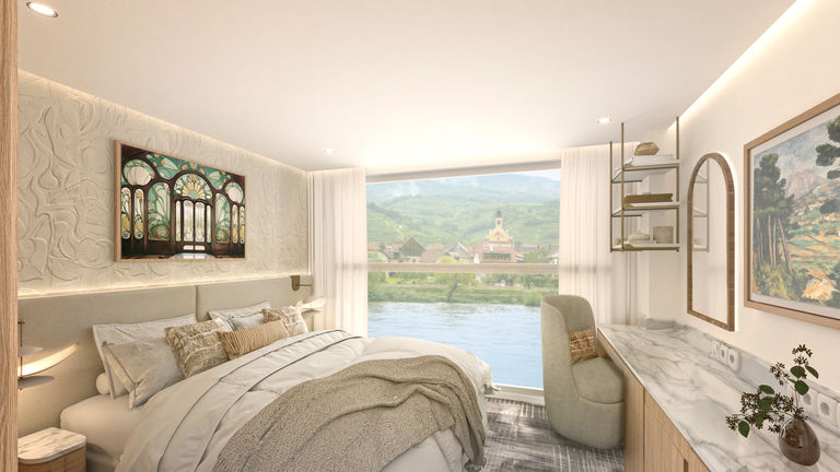 A rendering of an Infinite Balcony stateroom