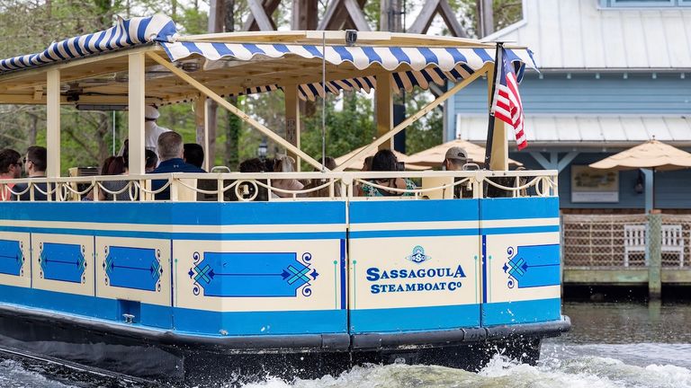 The Sassagoula Steamboat travels between the Port Orleans Resorts and Disney Springs.