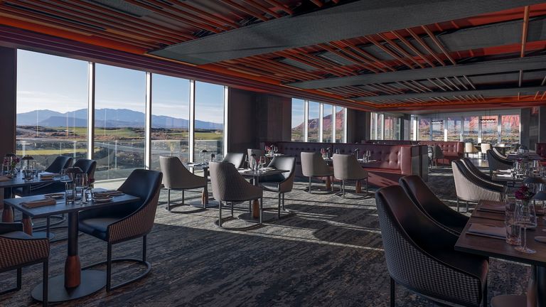 The resort’s fine-dining steakhouse, Basalt, offers views of nearby Snow Canyon State Park.