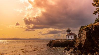 Historic sights in the San Juan Islands include Lime Kiln Lighthouse, which was built in 1919.