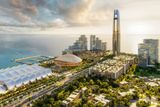 Coastal urban skyline with modern architecture along a sunny shoreline in Phu Quoc