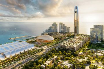Coastal urban skyline with modern architecture along a sunny shoreline in Phu Quoc