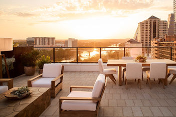 outdoor deck looking out at the water at the 1 Hotel Austin