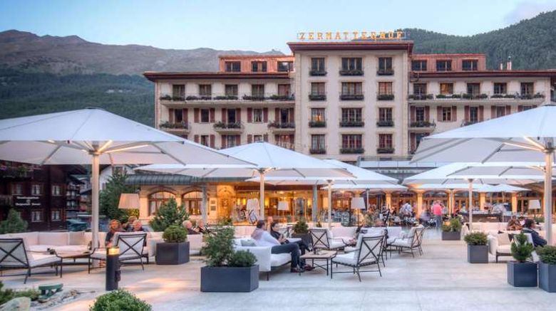 Grand Hotel Zermatterhof Exterior. Images powered by <a href="https://iceportal.shijigroup.com" target="_blank" rel="noopener">Ice Portal</a>.