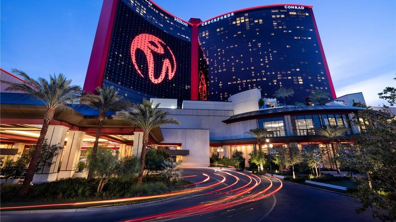 Las Vegas Hilton at Resorts World Exterior. Images powered by <a href="https://iceportal.shijigroup.com" target="_blank" rel="noopener">Ice Portal</a>.