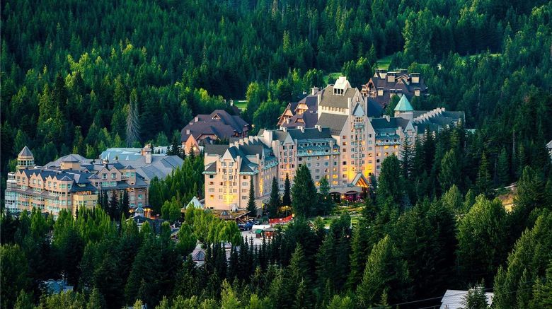 Fairmont Chateau Whistler Exterior. Images powered by <a href="https://iceportal.shijigroup.com" target="_blank" rel="noopener">Ice Portal</a>.