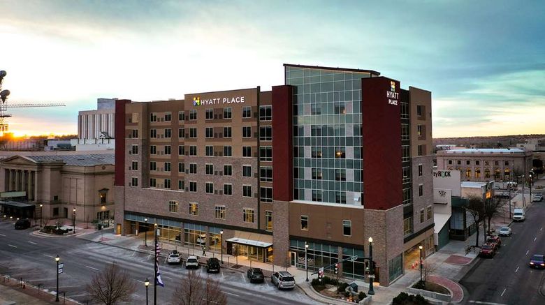 Hyatt Place Colorado Springs Downtown Exterior. Images powered by <a href="https://iceportal.shijigroup.com" target="_blank" rel="noopener">Ice Portal</a>.