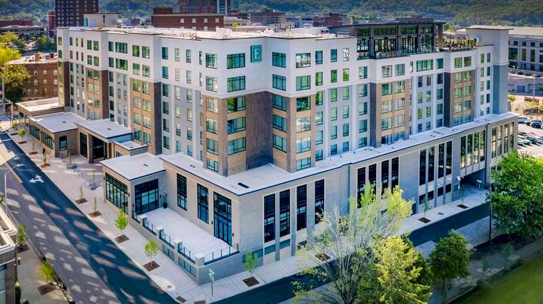 Embassy Suites Asheville Downtown Exterior. Images powered by <a href="https://iceportal.shijigroup.com" target="_blank" rel="noopener">Ice Portal</a>.