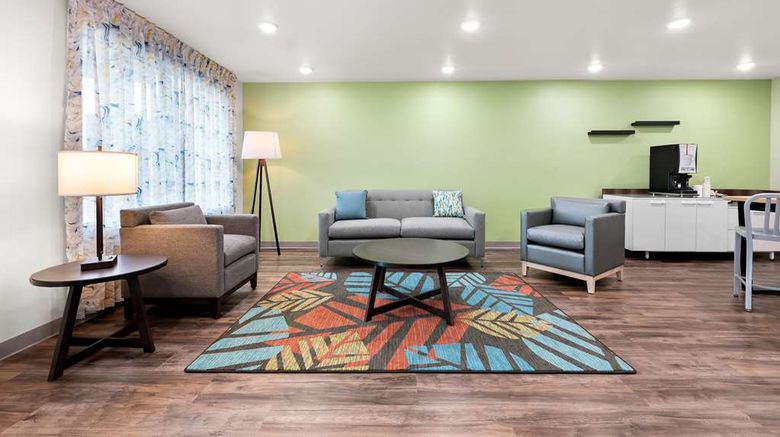 <b>WoodSpring Suites Research Park Lobby</b>. Images powered by <a href="https://iceportal.shijigroup.com/" title="IcePortal" target="_blank">IcePortal</a>.