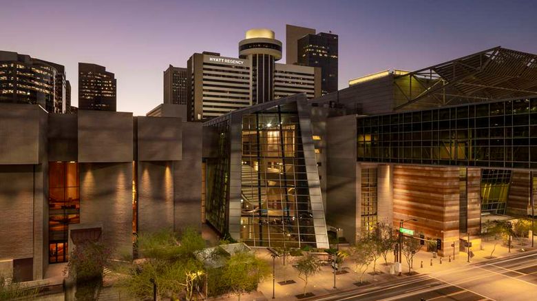 Hyatt Regency Phoenix Exterior. Images powered by <a href="https://iceportal.shijigroup.com" target="_blank" rel="noopener">Ice Portal</a>.