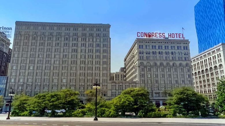 Congress Plaza Hotel Exterior. Images powered by <a href="https://iceportal.shijigroup.com" target="_blank" rel="noopener">Ice Portal</a>.