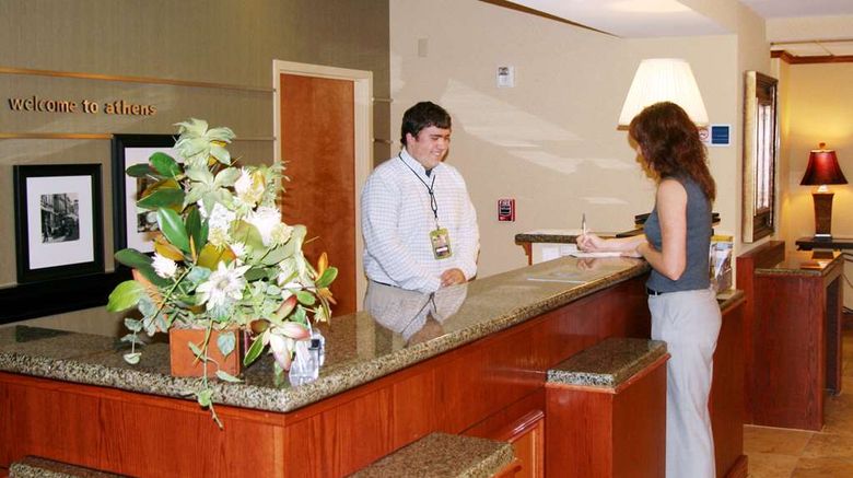 <b>Hampton Inn Athens Lobby</b>. Images powered by <a href="https://iceportal.shijigroup.com/" title="IcePortal" target="_blank">IcePortal</a>.