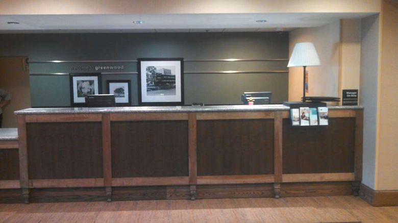 <b>Hampton Inn Greenwood Lobby</b>. Images powered by <a href="https://iceportal.shijigroup.com/" title="IcePortal" target="_blank">IcePortal</a>.