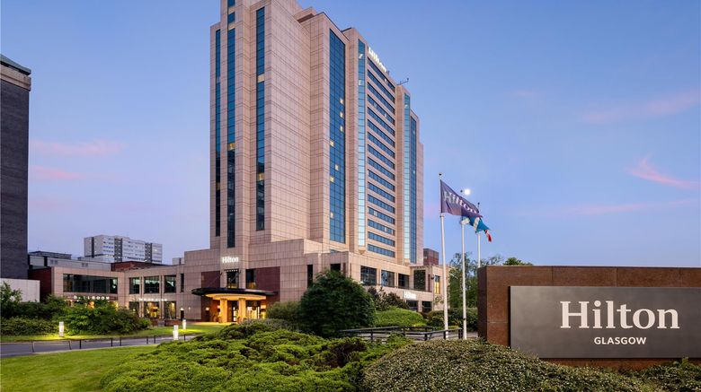 Hilton Glasgow Exterior. Images powered by <a href="https://iceportal.shijigroup.com" target="_blank" rel="noopener">Ice Portal</a>.