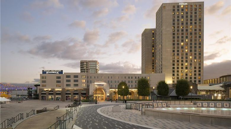 Hilton New Orleans Riverside Exterior. Images powered by <a href="https://iceportal.shijigroup.com" target="_blank" rel="noopener">Ice Portal</a>.