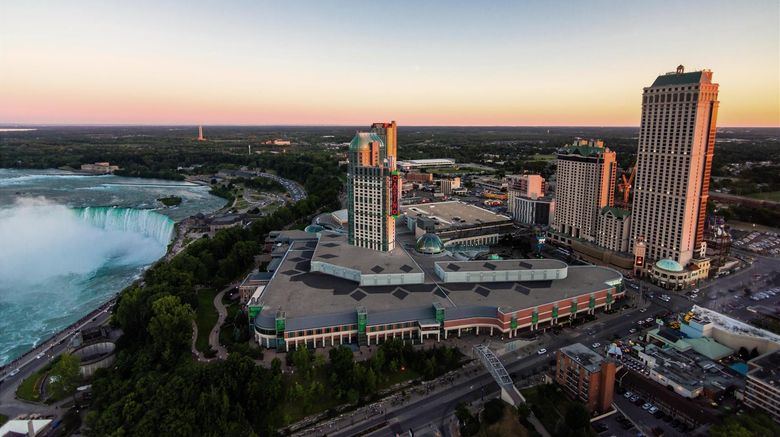 <b>Hilton Niagara Falls Fallsview Exterior</b>. Images powered by <a href="https://iceportal.shijigroup.com/" title="IcePortal" target="_blank">IcePortal</a>.