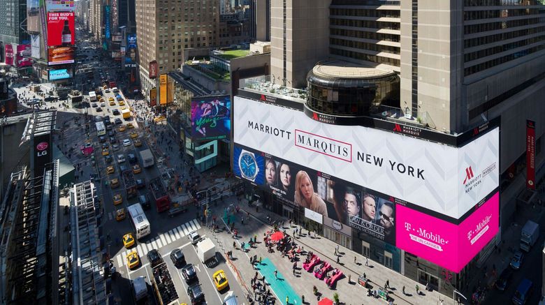 <b>New York Marriott Marquis Exterior</b>. Images powered by <a href="https://www.leonardoworldwide.com/" title="Leonardo Worldwide" target="_blank">Leonardo</a>.