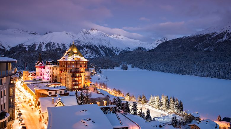 Badrutts Palace Hotel Exterior. Images powered by <a href=https://www.travelweekly.com/Hotels/St-Moritz-Switzerland/
