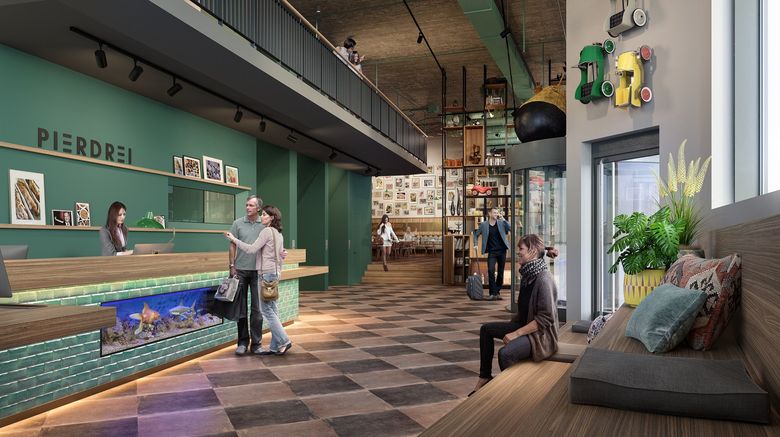 <b>Pierdrei Hotel Hafencity Hamburg Lobby</b>. Images powered by <a href="https://www.leonardoworldwide.com/" title="Leonardo Worldwide" target="_blank">Leonardo</a>.