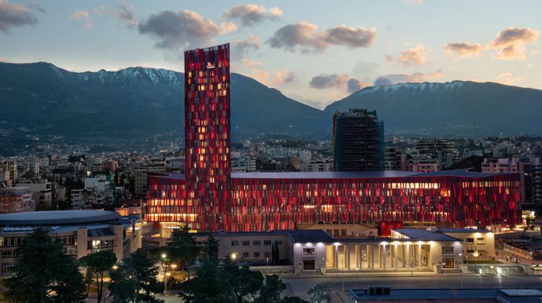 Tirana Marriott Exterior. Images powered by <a href="https://www.leonardoworldwide.com" target="_blank" rel="noopener">Leonardo</a>.
