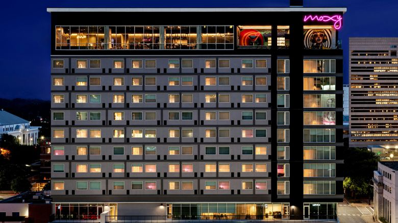 Moxy Charlotte Downtown Exterior. Images powered by <a href="https://www.leonardoworldwide.com" target="_blank" rel="noopener">Leonardo</a>.