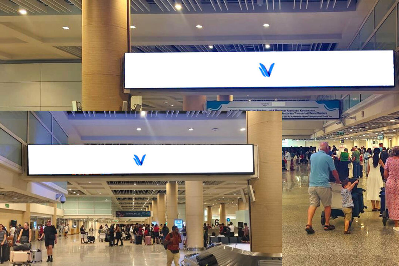 Billboard International Arrival - Lightbox A @Arrival Baggage Claim ceiling, Left Side (I Gusti Ngurah Rai, Bali Airport)