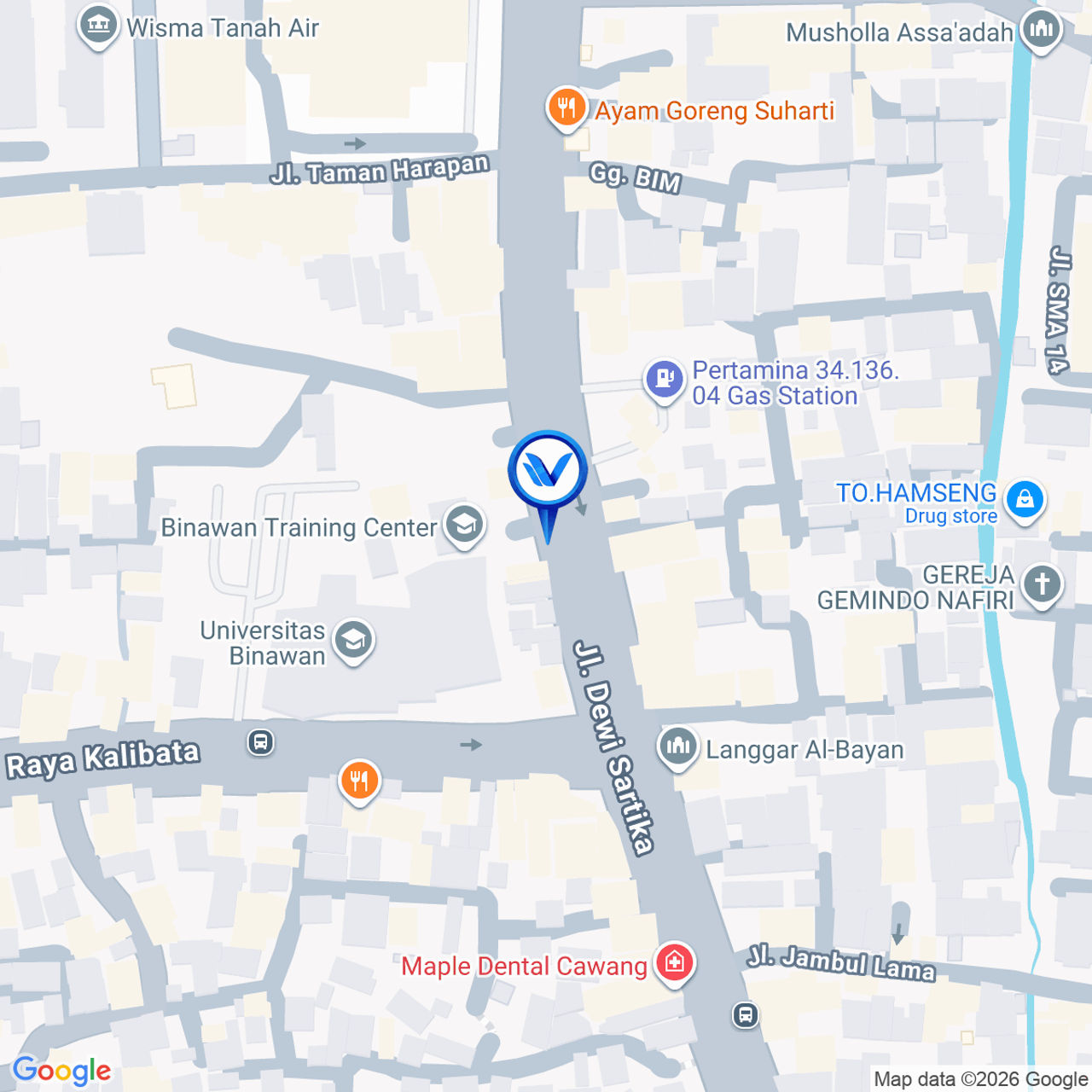 Peta Lokasi Jl. Dewi Sartika (Dekat Lampu Merah Kampus Binawan), Jakarta Timur