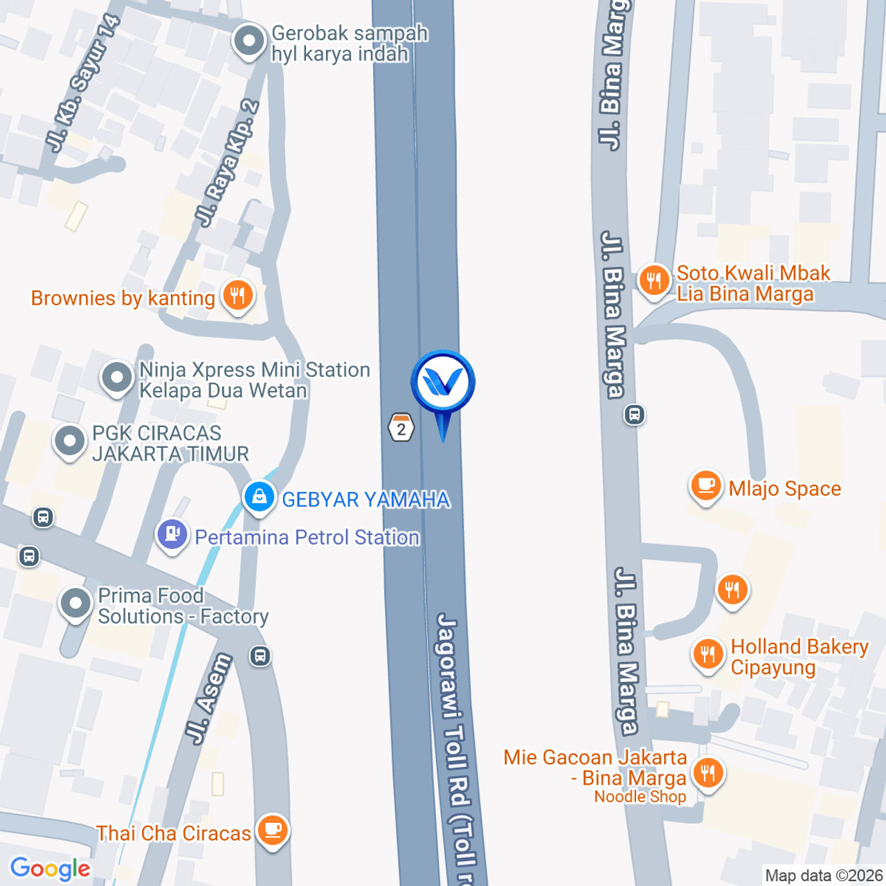 Peta Lokasi Tol Jagorawi KM 09 + 400 A, Jakarta Timur
