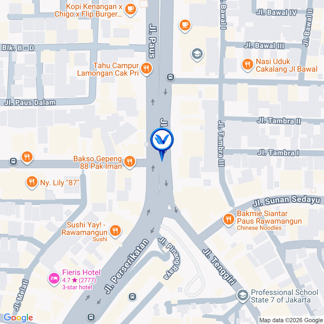 Peta Lokasi ARION MALL Rawamangun Pertigaan Jl. Perserikatan - Jl. Waru, Jakarta Timur