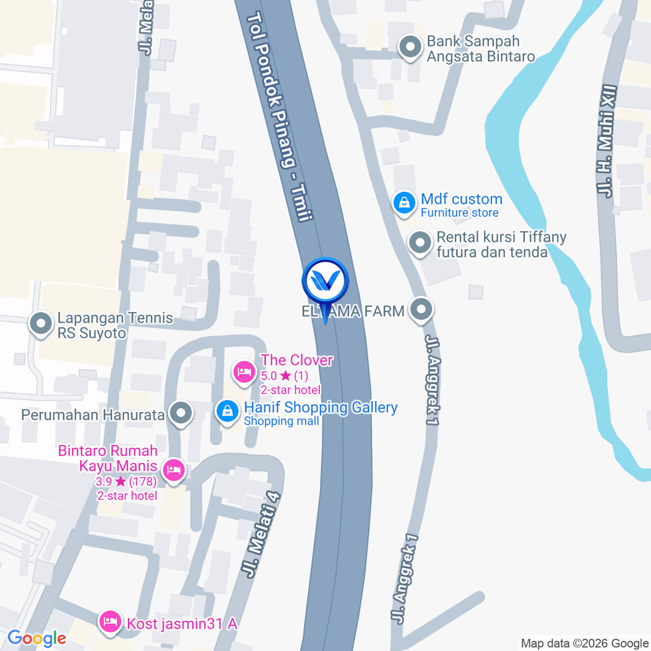 Peta Lokasi Tol JLJ / Pondok Pinang Km 18 + 00 A, Jakarta Selatan
