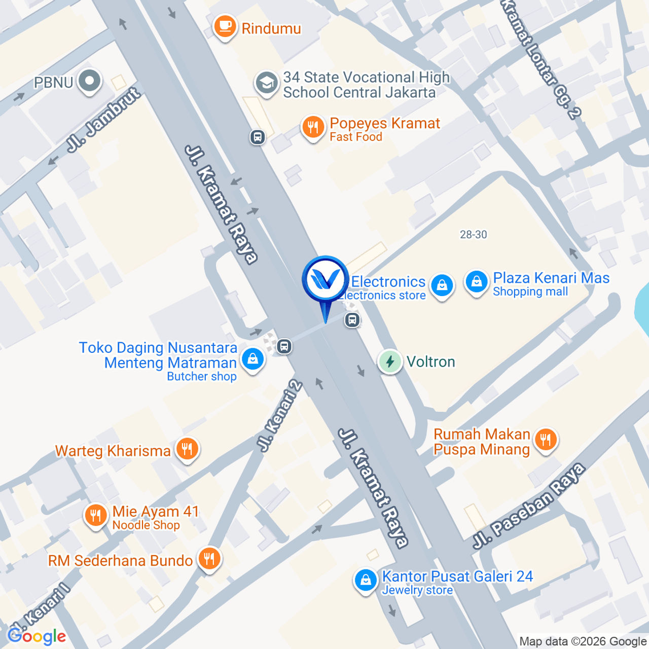 Peta Lokasi JPO Kenari Mas Jl. Kramat Raya, Jakarta Pusat