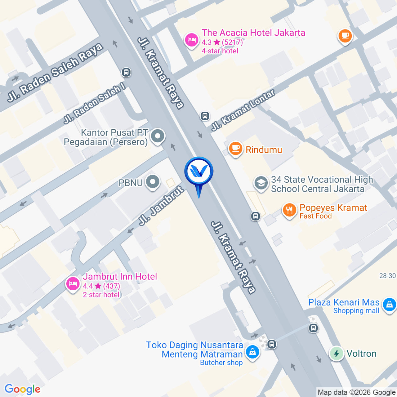 Peta Lokasi Jl. Kramat Raya - Jl. Salemba Raya - Senen, Jakarta Pusat