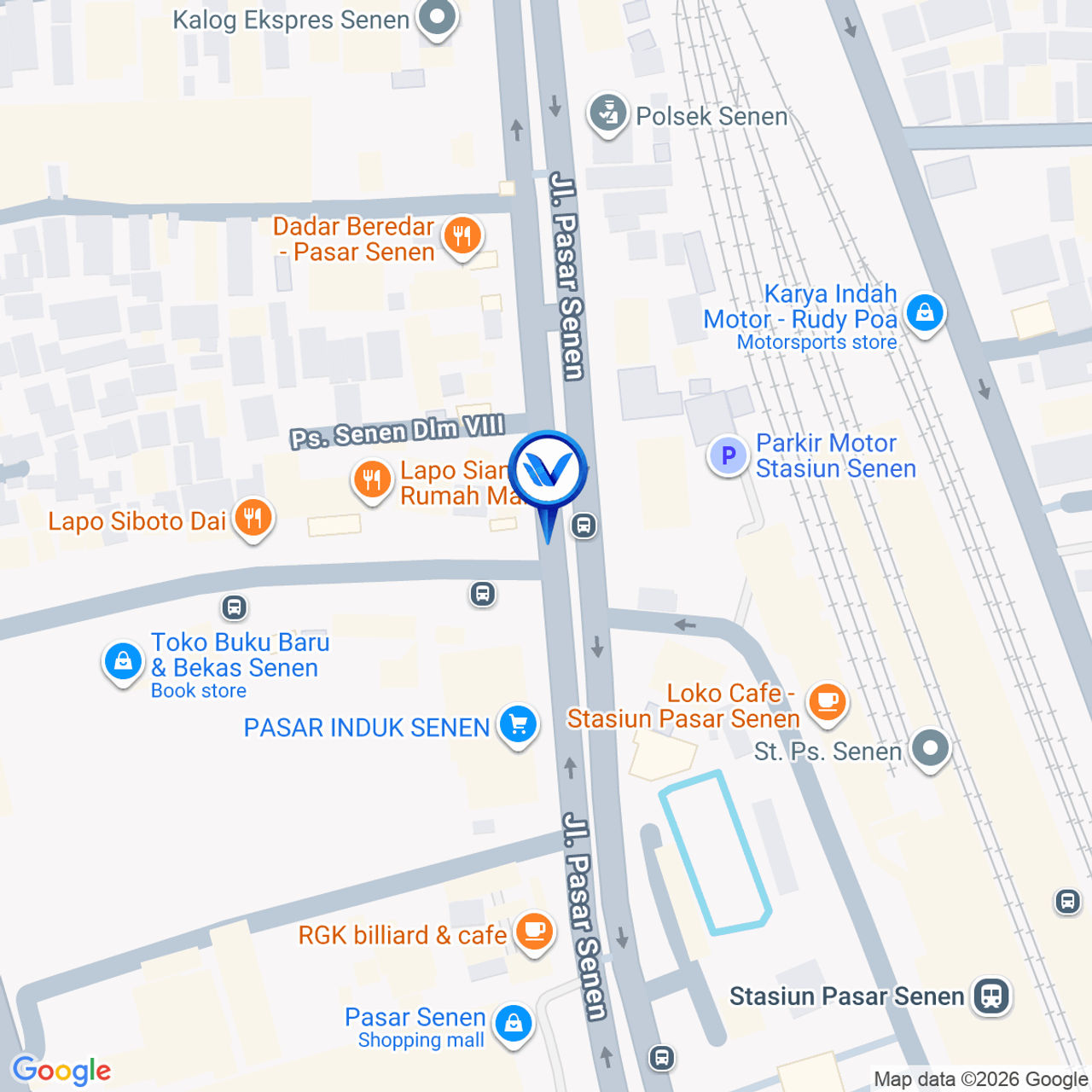 Peta Lokasi Jl. Pasar Senen - Stasiun Pasar Senen, Jakarta Pusat