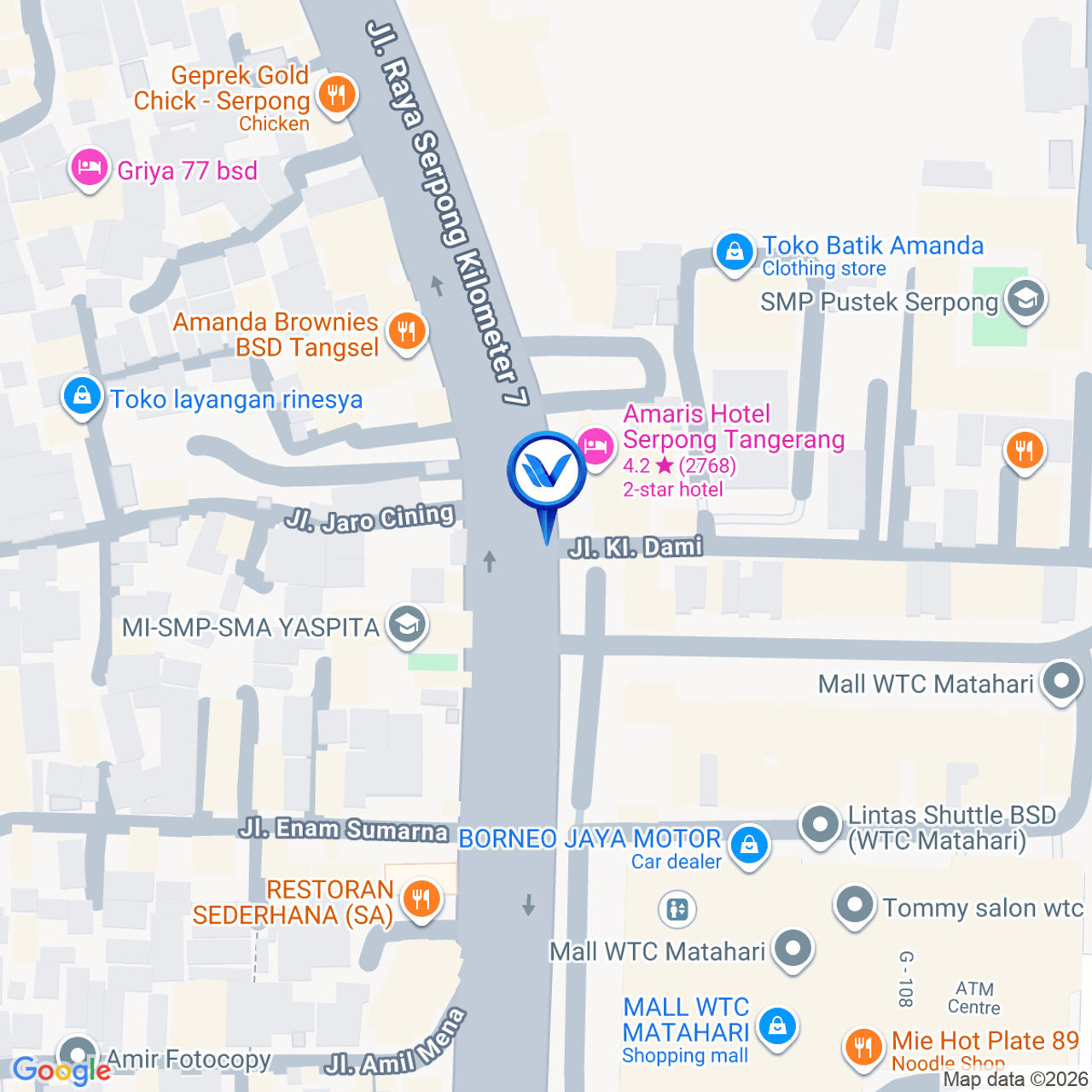 Peta Lokasi Jl. Raya Serpong (depan Hotel Amaris) setelah WTC Matahari, Tangerang