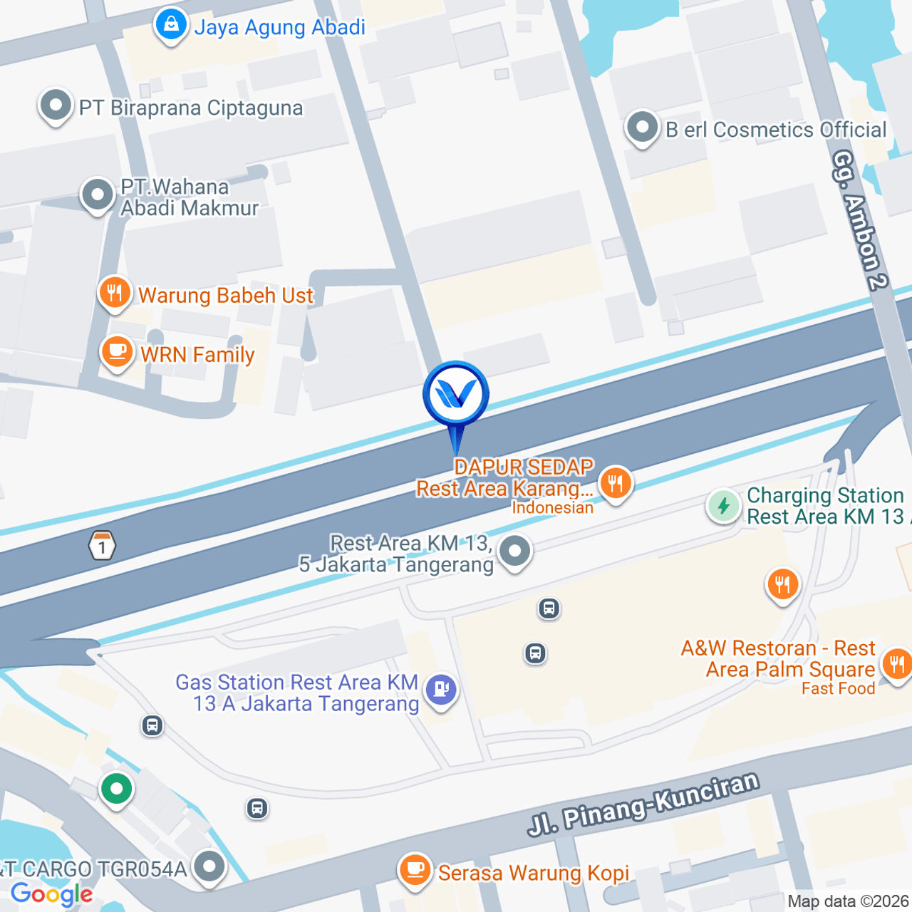 Peta Lokasi Tol Jakarta Tangerang KM 13+850 A (Keluar Rest Area KM 14), Tangerang