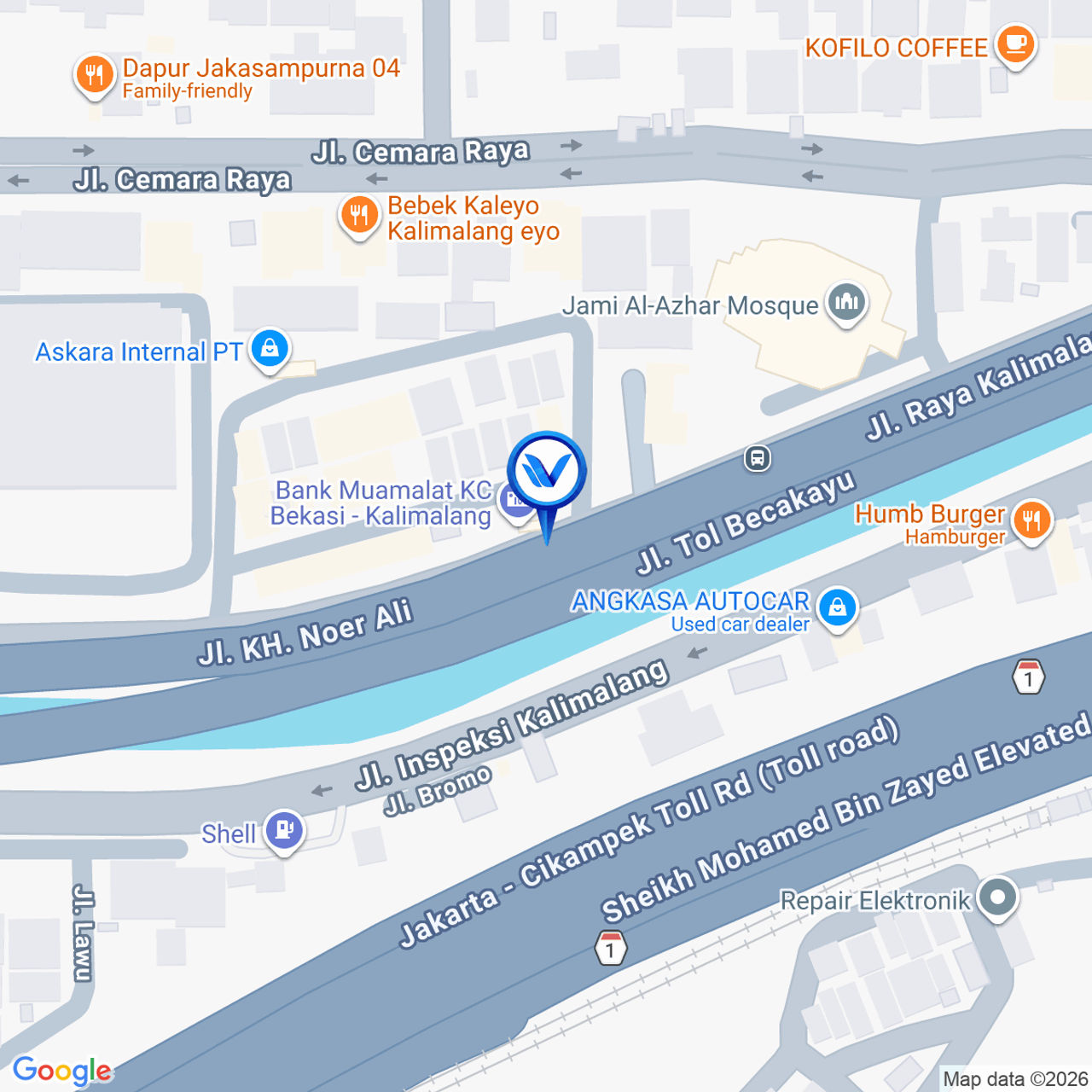 Peta Lokasi Jl. Noer Ali Kalimalang (Depan Bank Muamalat), Bekasi