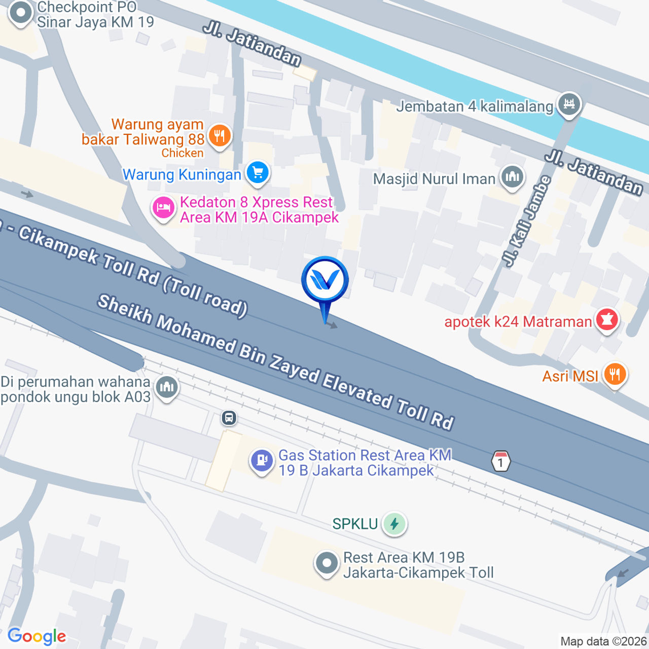 Peta Lokasi Rest Area KM. 19 +400 A, Kab. Bekasi