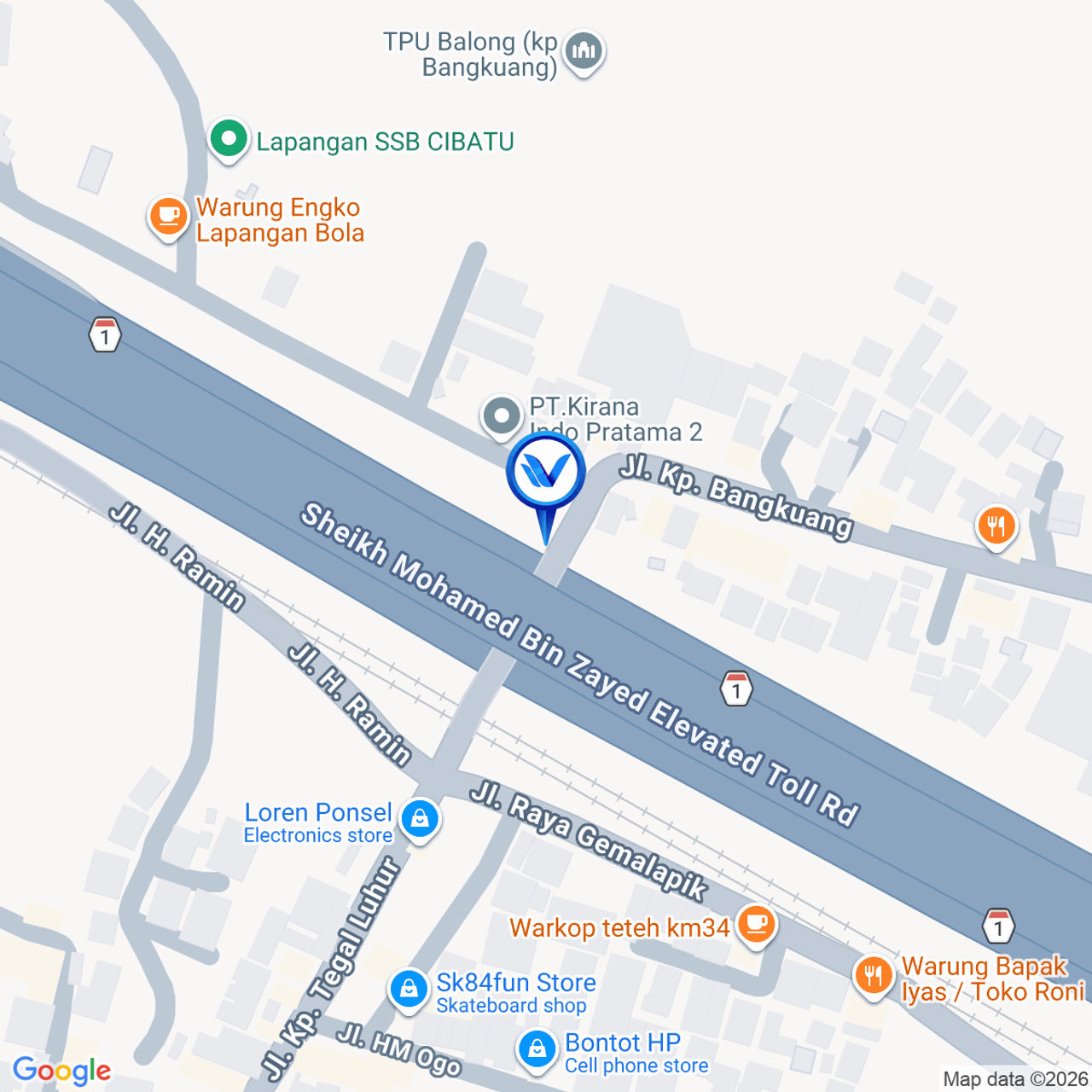 Peta Lokasi JL. Tol Jakarta - Cikampek KM 34+00 A, Cibatu Cikarang, Kab. Bekasi