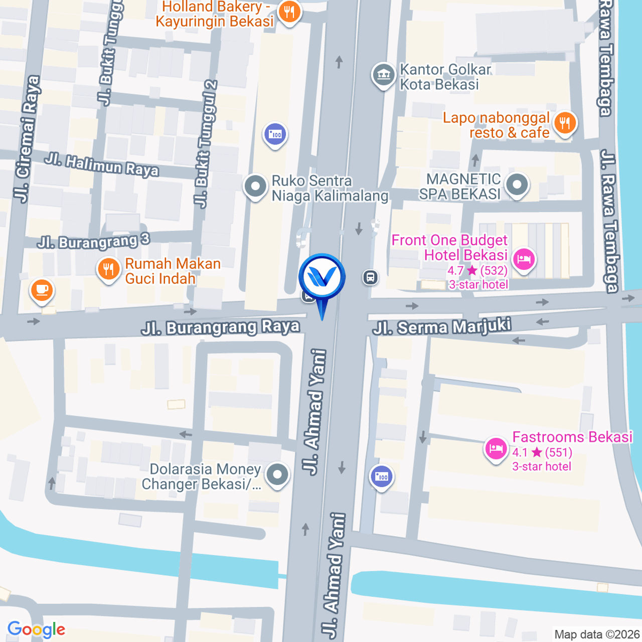 Peta Lokasi JL. Burangrang - Perempatan Ahmad Yani (Kayuringin), Bekasi