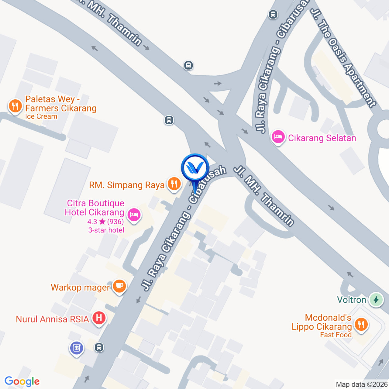 Peta Lokasi JL. Raya Cikarang - Cibarusah, Kab Bekasi