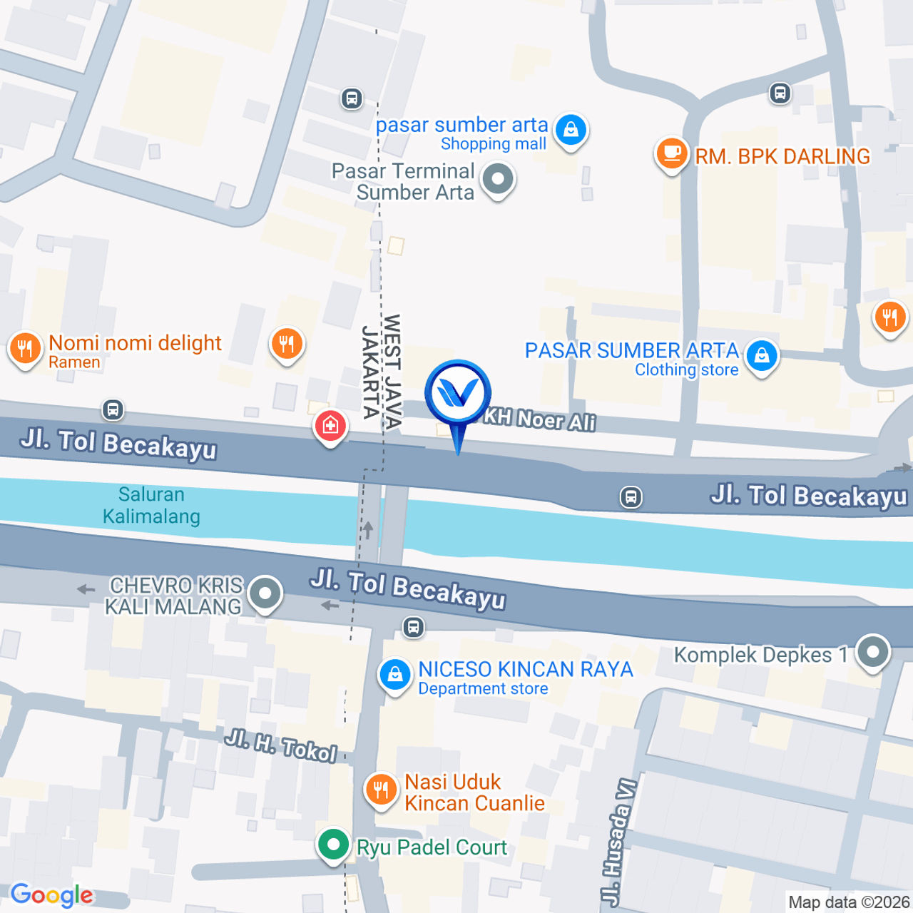 Peta Lokasi JL. KH. Noer Alie - Kalimalang Sumber Artha, Bekasi