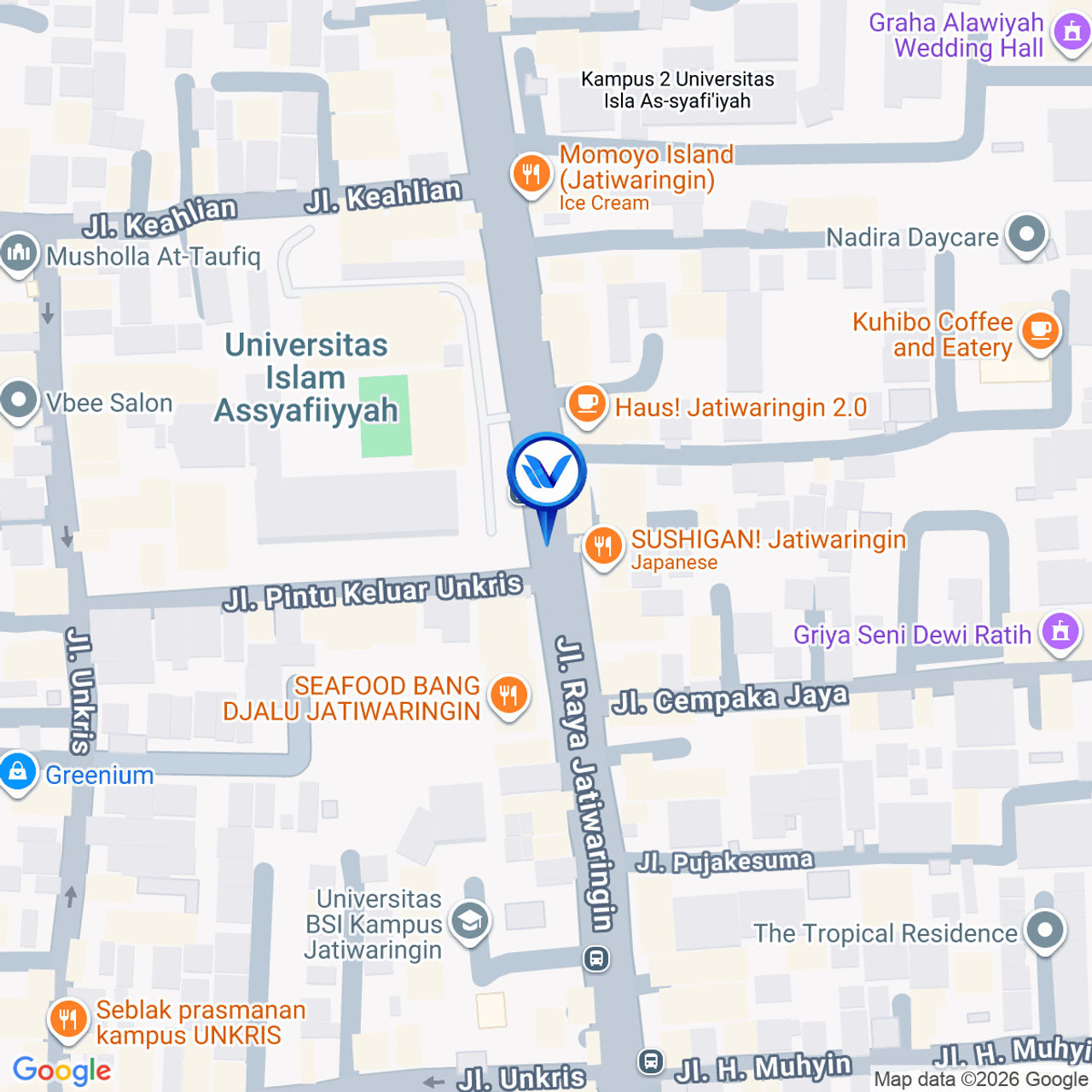 Peta Lokasi JL. Jatiwaringin (depan Univ Islam As - Syafiiyah), Bekasi