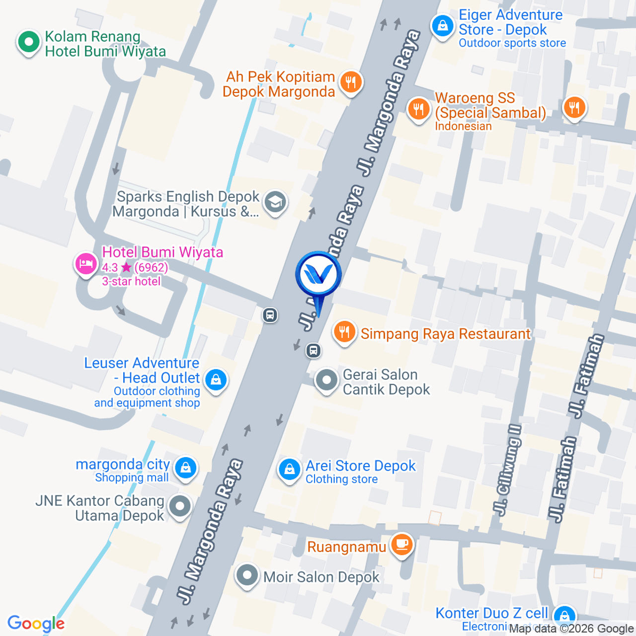 Peta Lokasi JL. Margonda Raya No. 268 (Kemiri Muka - Toko Wiguna Tire), Depok