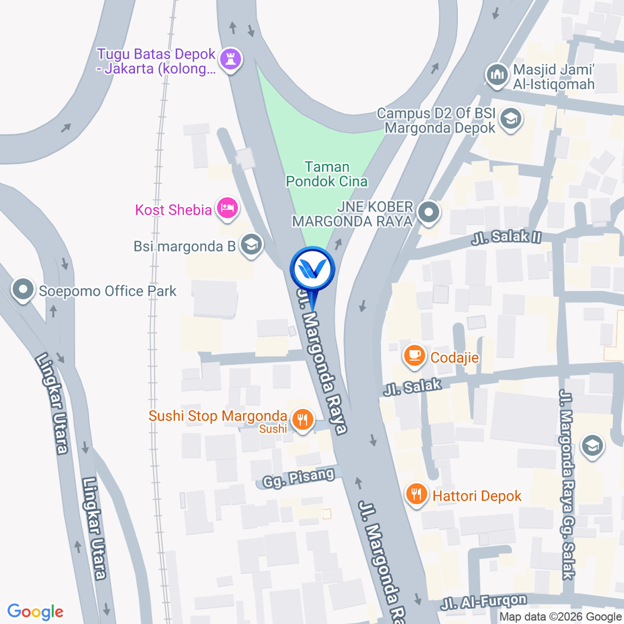 Peta Lokasi JL. Margonda Raya (Taman Garuda Salak Batas Kota Jakarta), Depok