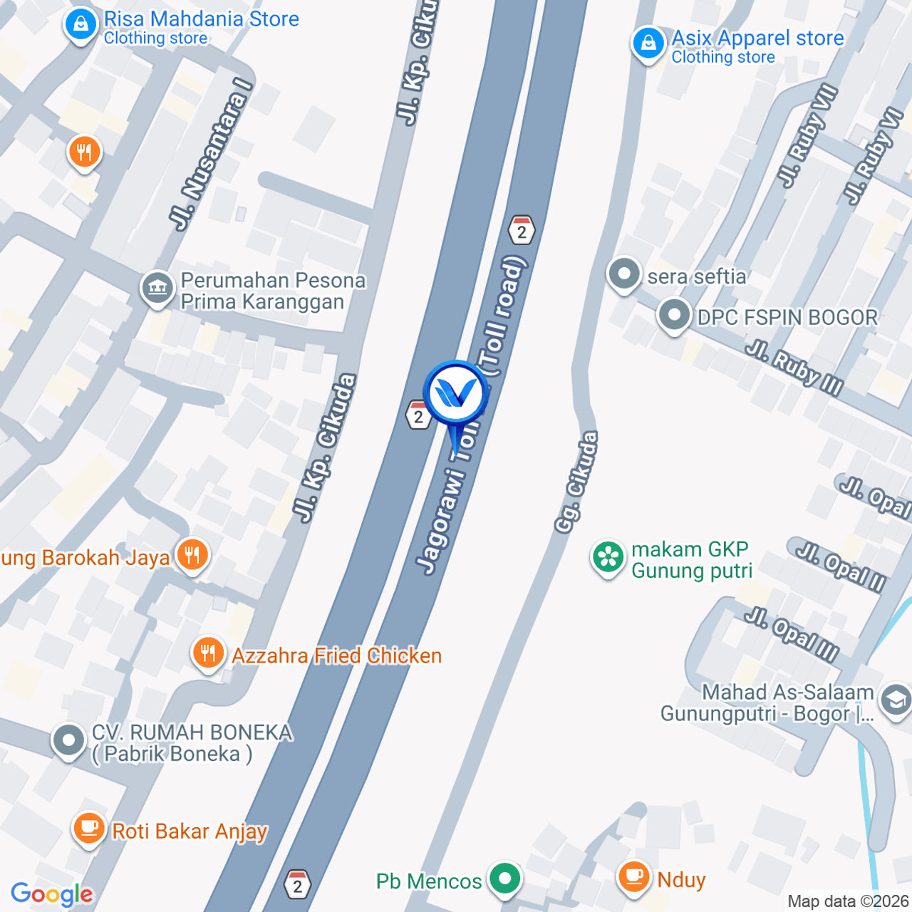 Peta Lokasi TOL Jagorawi KM 22 + 650, Bogor