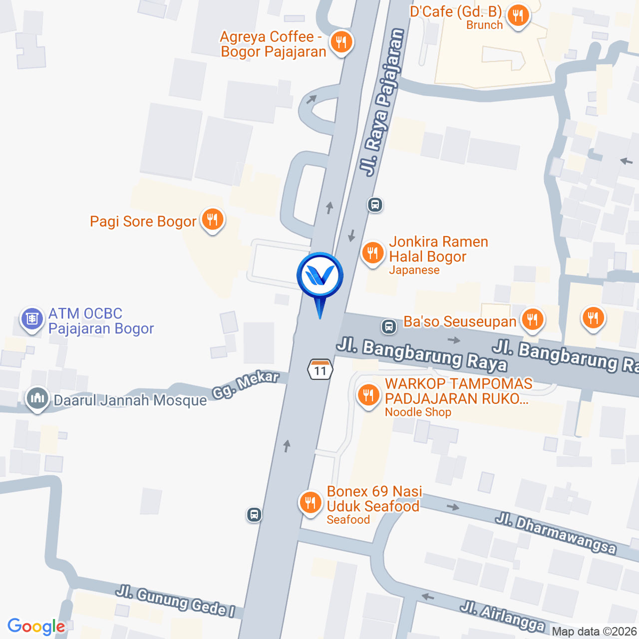 Peta Lokasi JL. Raya Padjajaran (Median Jalan Bangbarung), Bogor