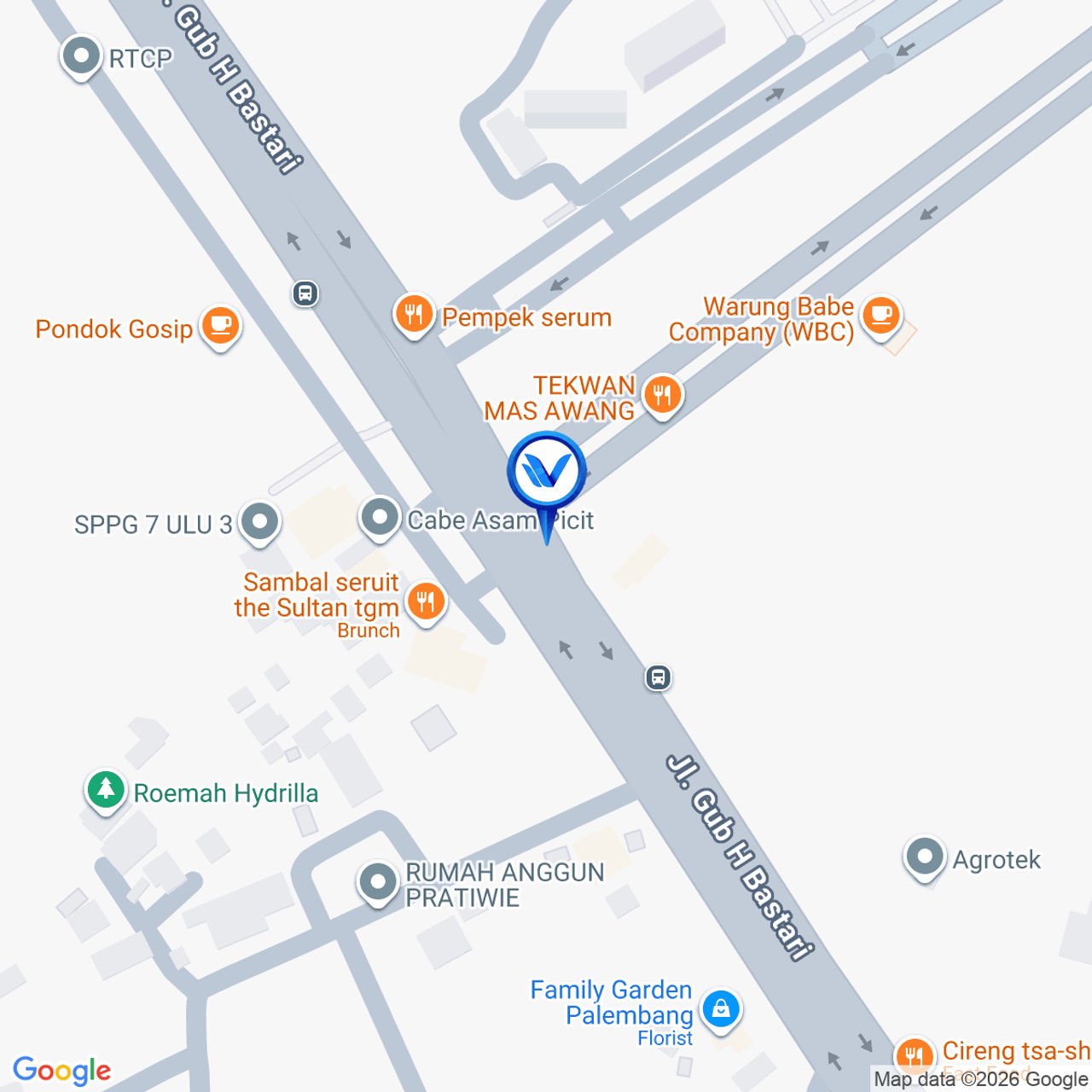 Peta Lokasi Jl. Gubernur Haji Bastari (Depan Kantor Bank Sumselbabel), Palembang
