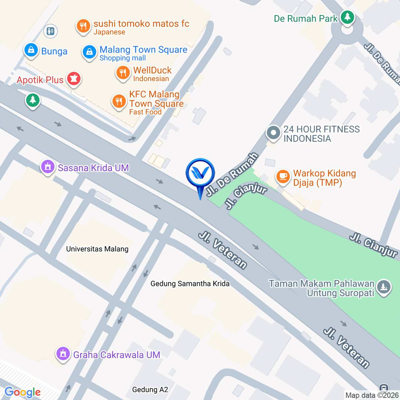 Peta Lokasi JL. De Rumah (Veteran) dekat Matos, Malang