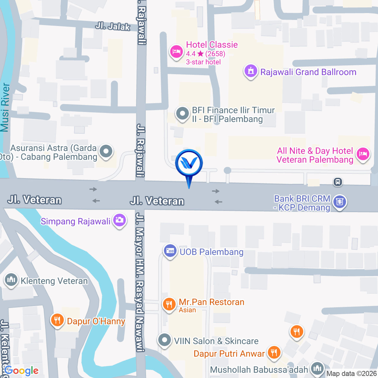 Peta Lokasi JL. Veteran (Simpang Rajawali), Palembang